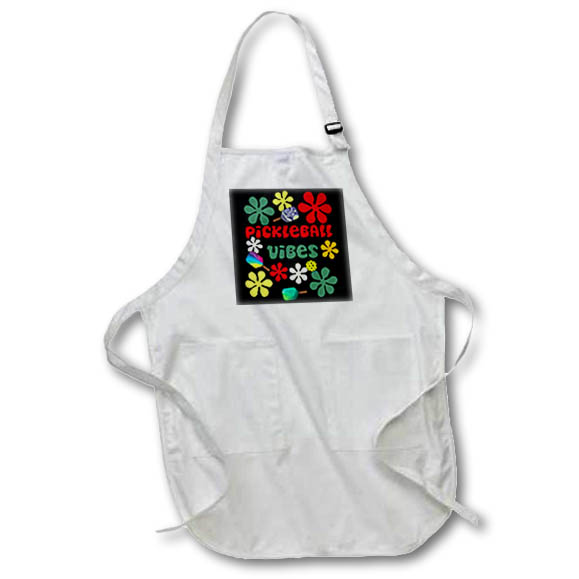 Apron - Funny Cute Pickleball Vibes Retro Sixties Hip Flowers Sports Retiree Sports and Hobbies
