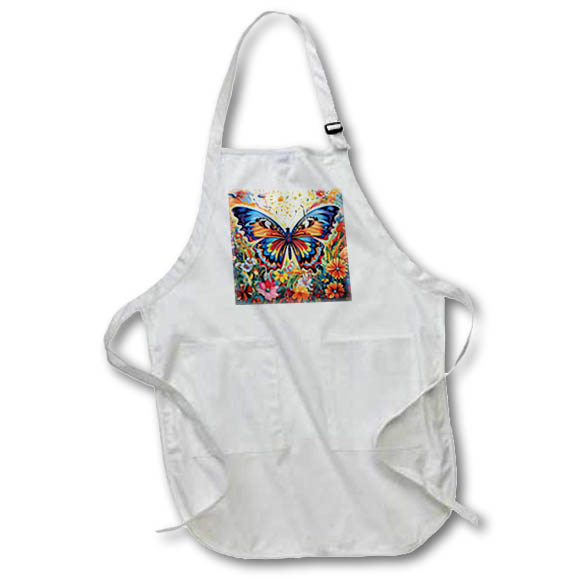 Apron - Colorful Butterfly On A Background Of Flowers Backgrounds