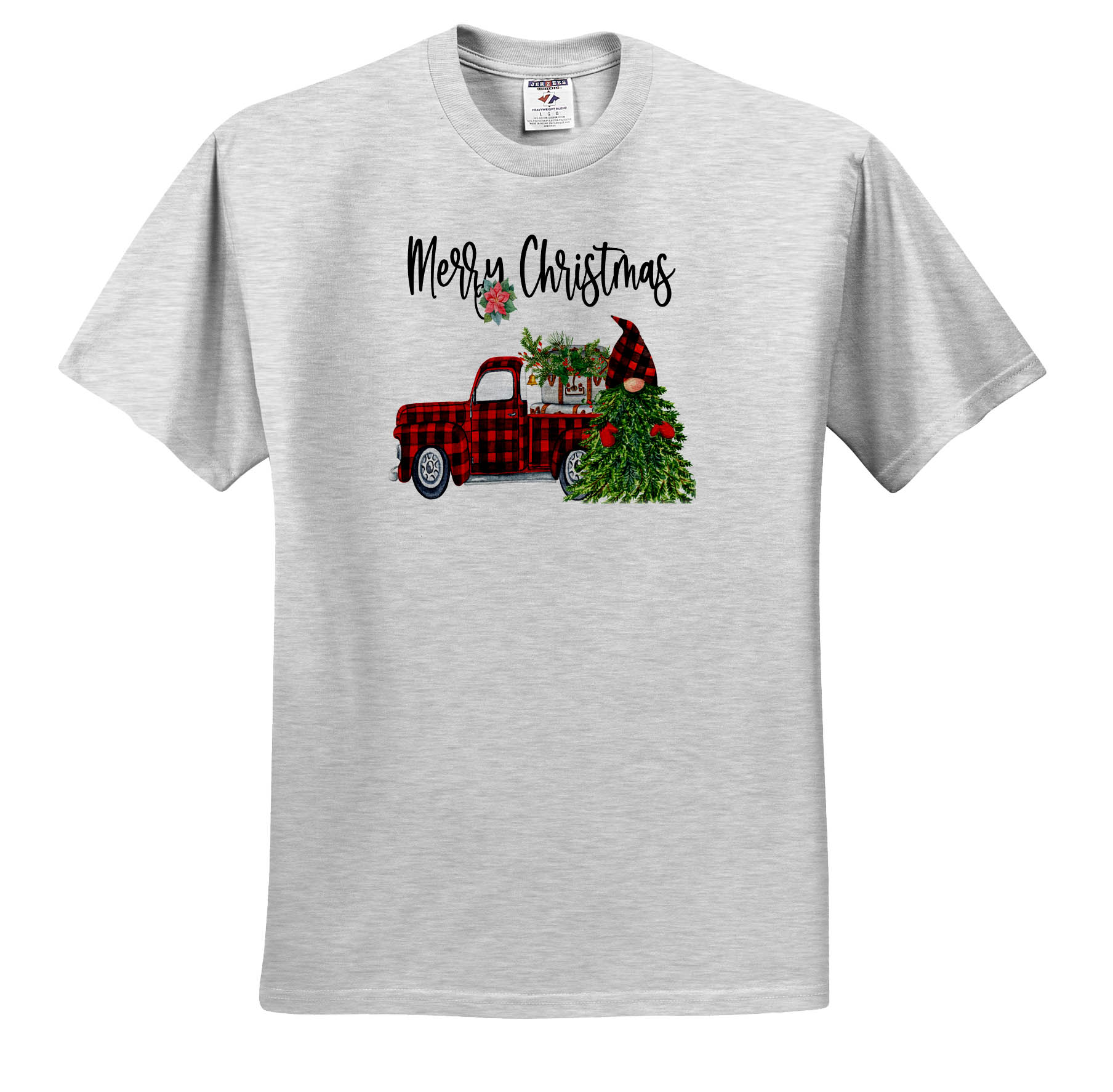 3dRose, Merry Christmas Red Plaid Truck and Christmas Tree Gnome, T-Shirt - Picture 5 of 73