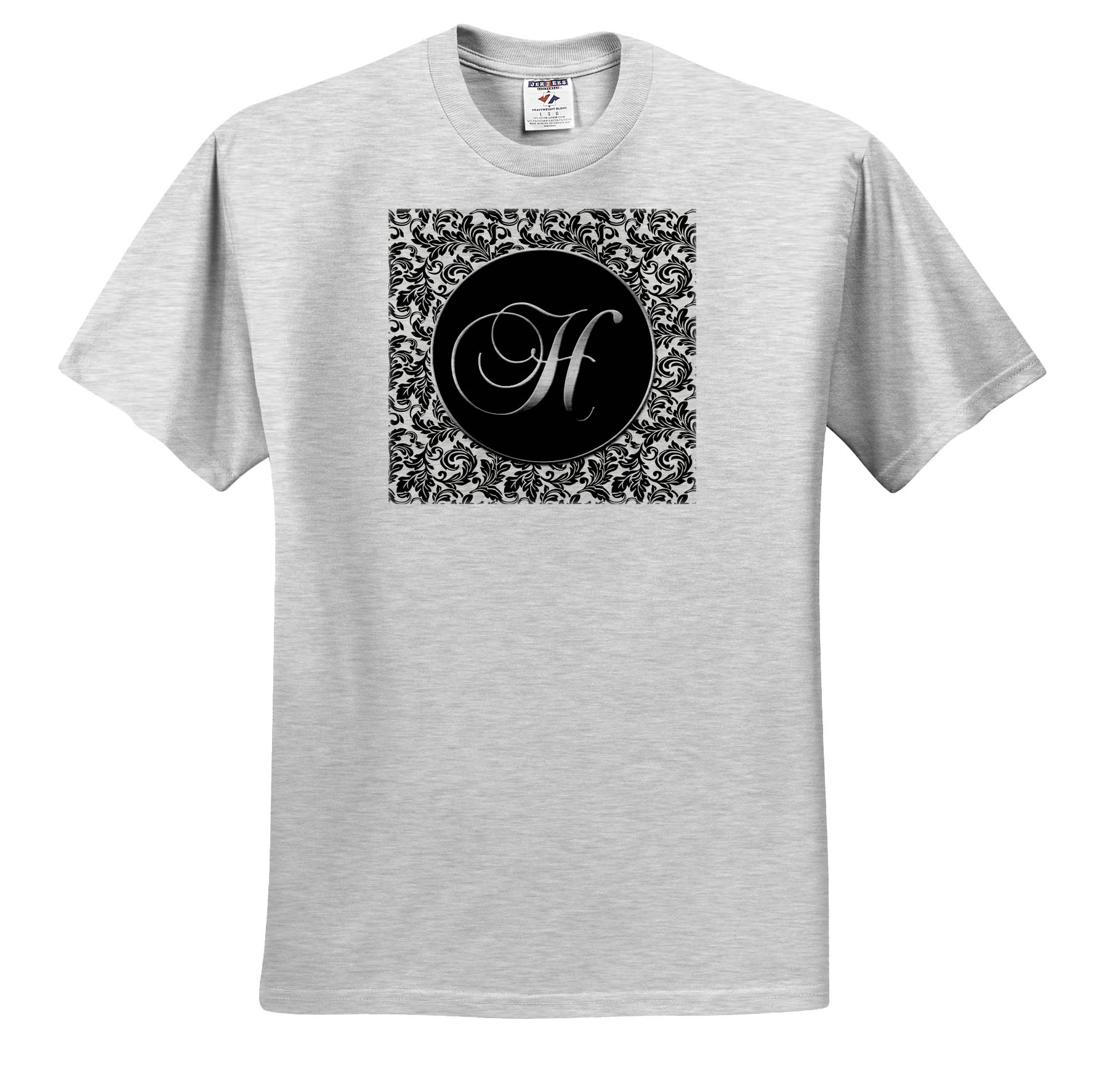 3dRose, Letter H - Black and White Damask, T-Shirt - Picture 5 of 73