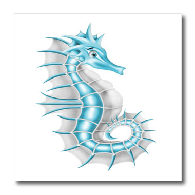3dRose Pretty Light Blue and White Seahorse Illustration - Iron on Heat Transfers (ht-360355)