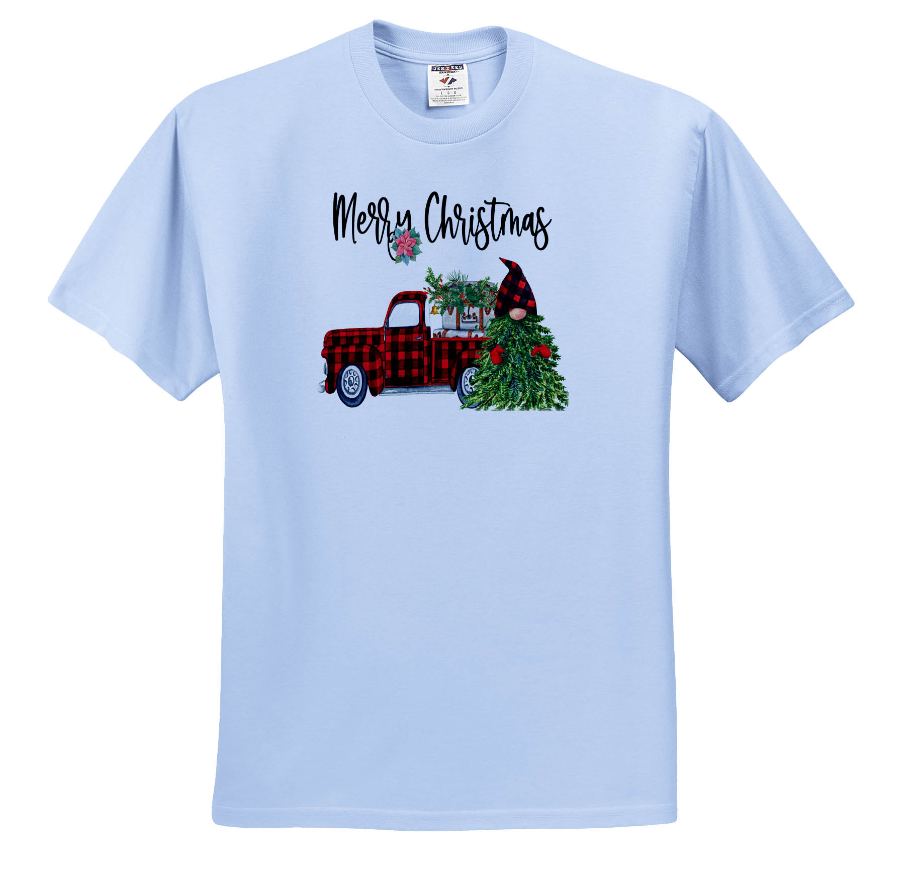 3dRose, Merry Christmas Red Plaid Truck and Christmas Tree Gnome, T-Shirt - Picture 2 of 73