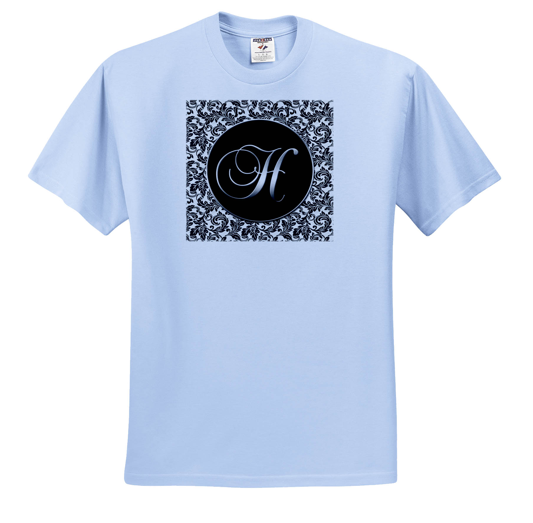 3dRose, Letter H - Black and White Damask, T-Shirt - Picture 2 of 73