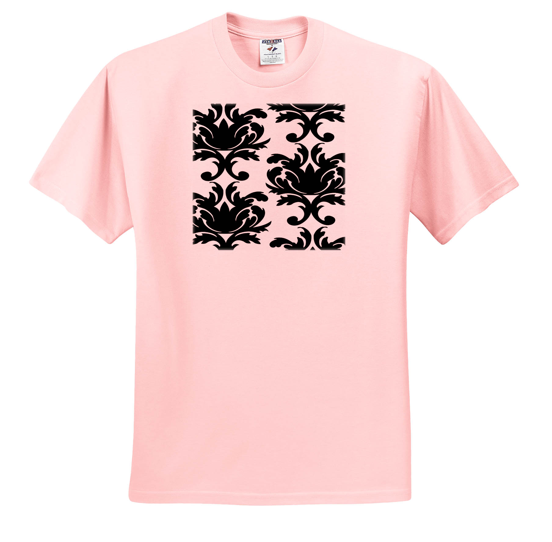3dRose, Large Elegant Black And White Damask Pattern Design, T-Shirt