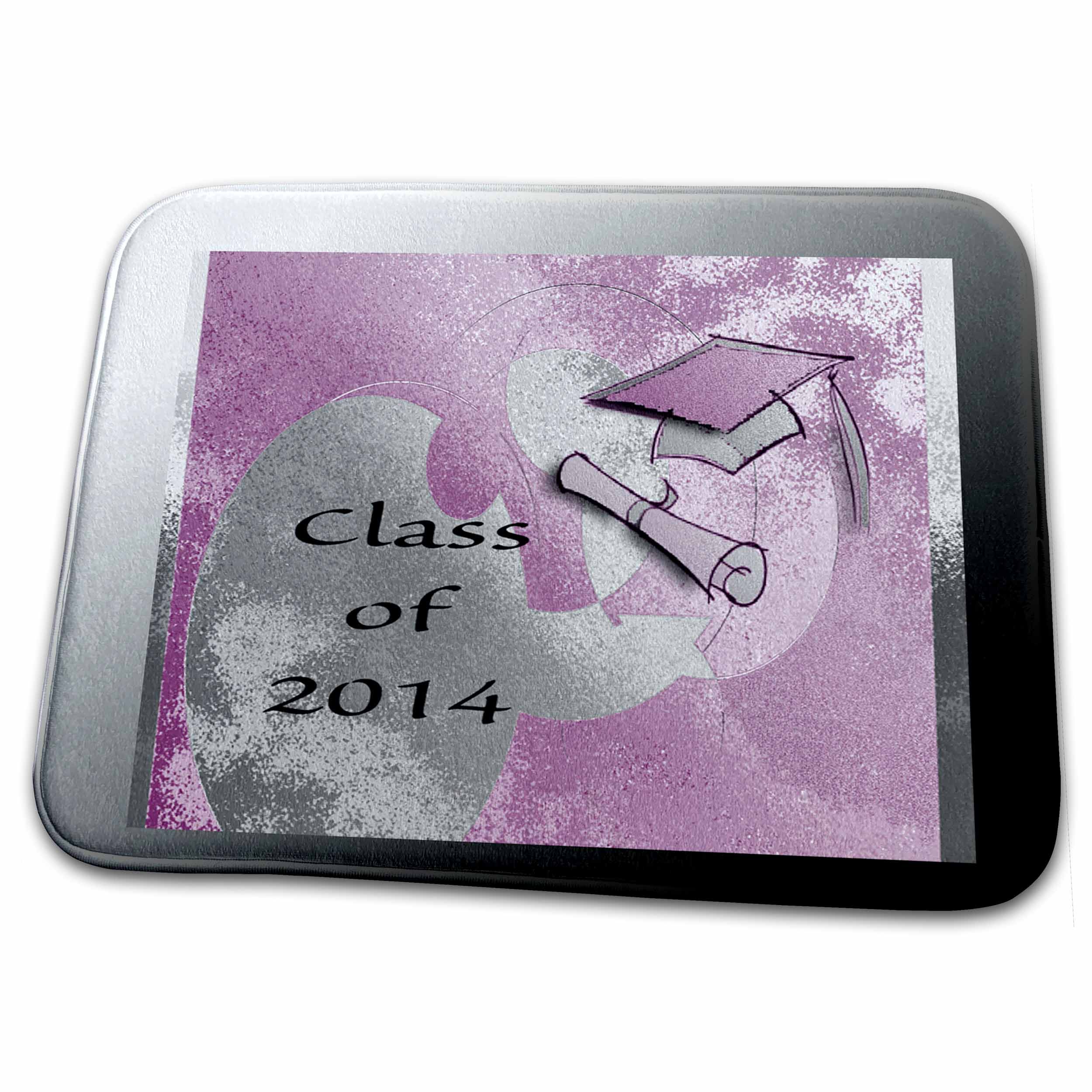 3dRose Cap and Diploma, Class of 2014, Silver Look and Pink - Dish Drying Mats (ddm-172621)