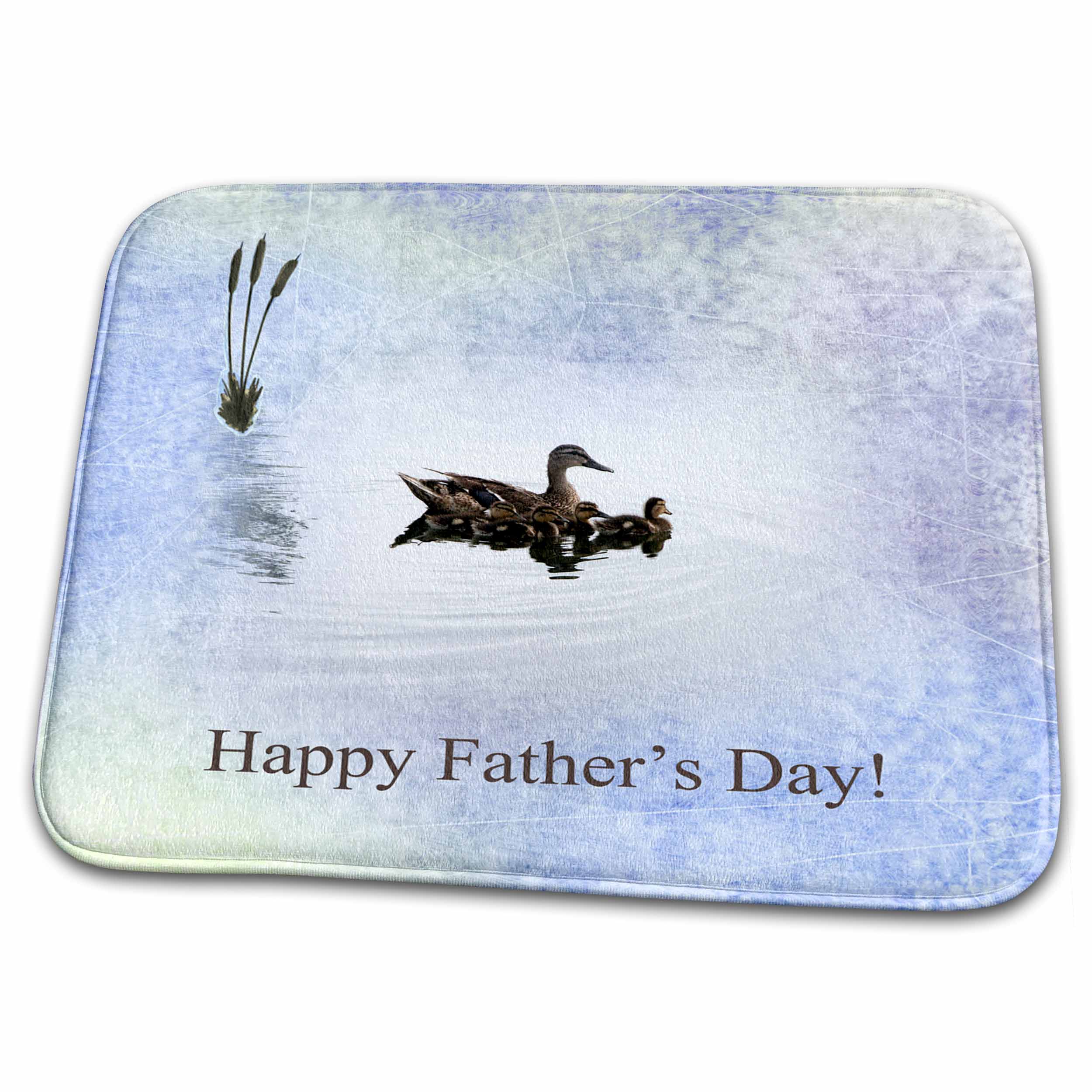 Dish Drying Mat - Mother Mallard Duck with Baby Ducks on Pastels with Cattails, Fathers Day Fathers Day Design and Photography