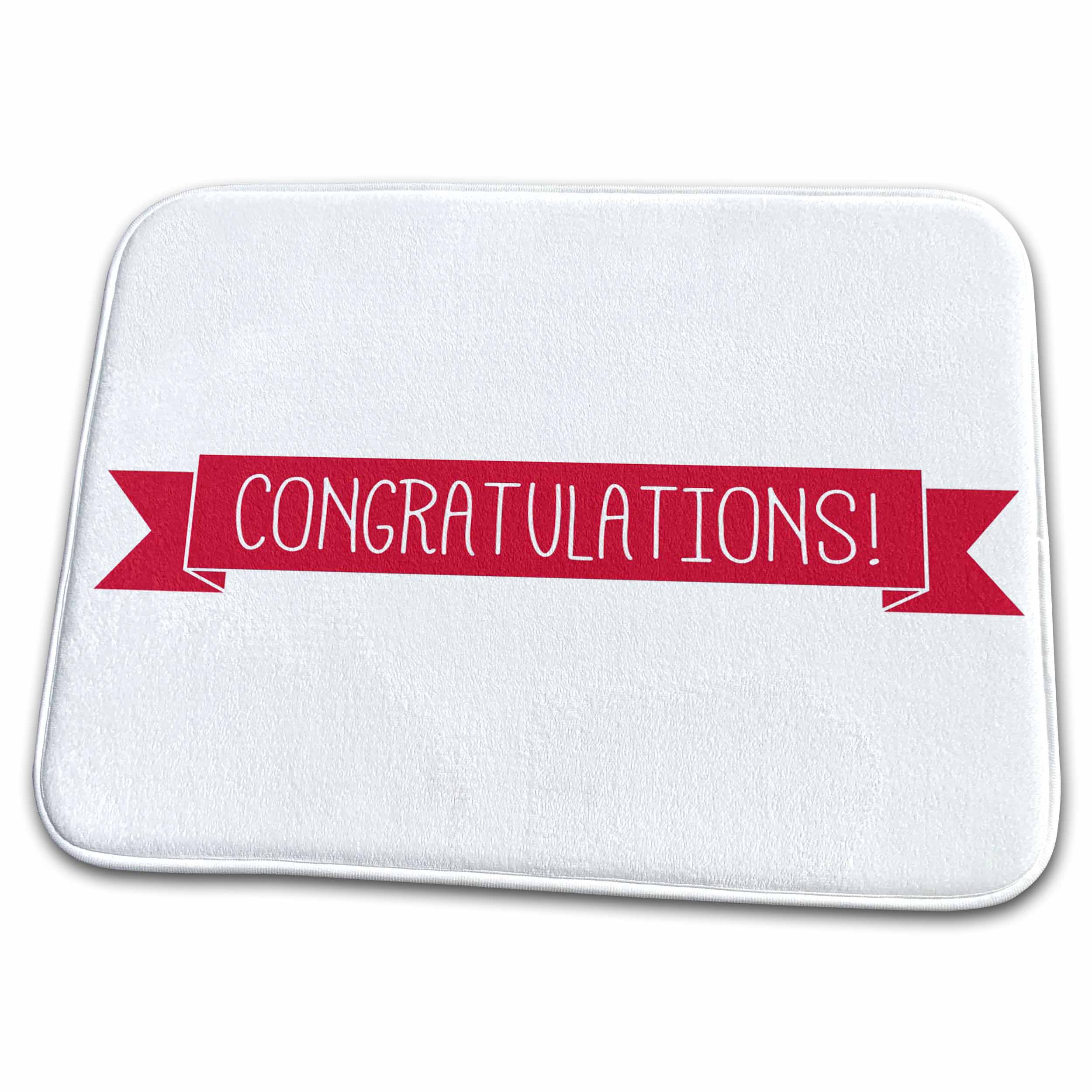 3dRose congratulations white lettering on picture of red ribbon - Dish Drying Mats (ddm-201883)