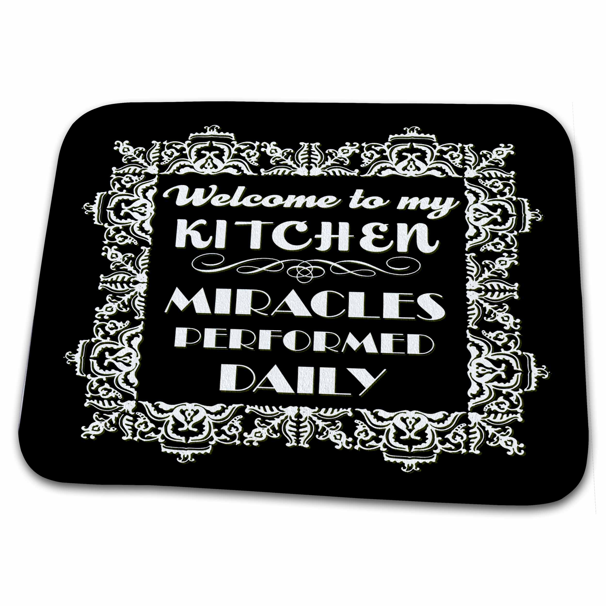 3dRose Funny Black and White Kitchen Design - Dish Drying Mats (ddm-238880)