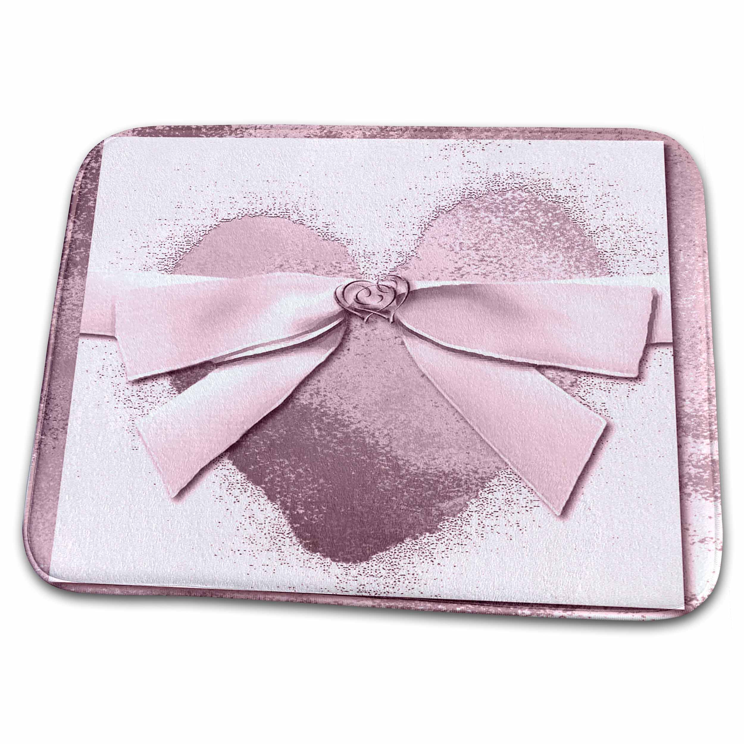 3dRose Beverly Turner Heart Design - Bow on Pink Heart - Dish Drying Mats (ddm-23889)