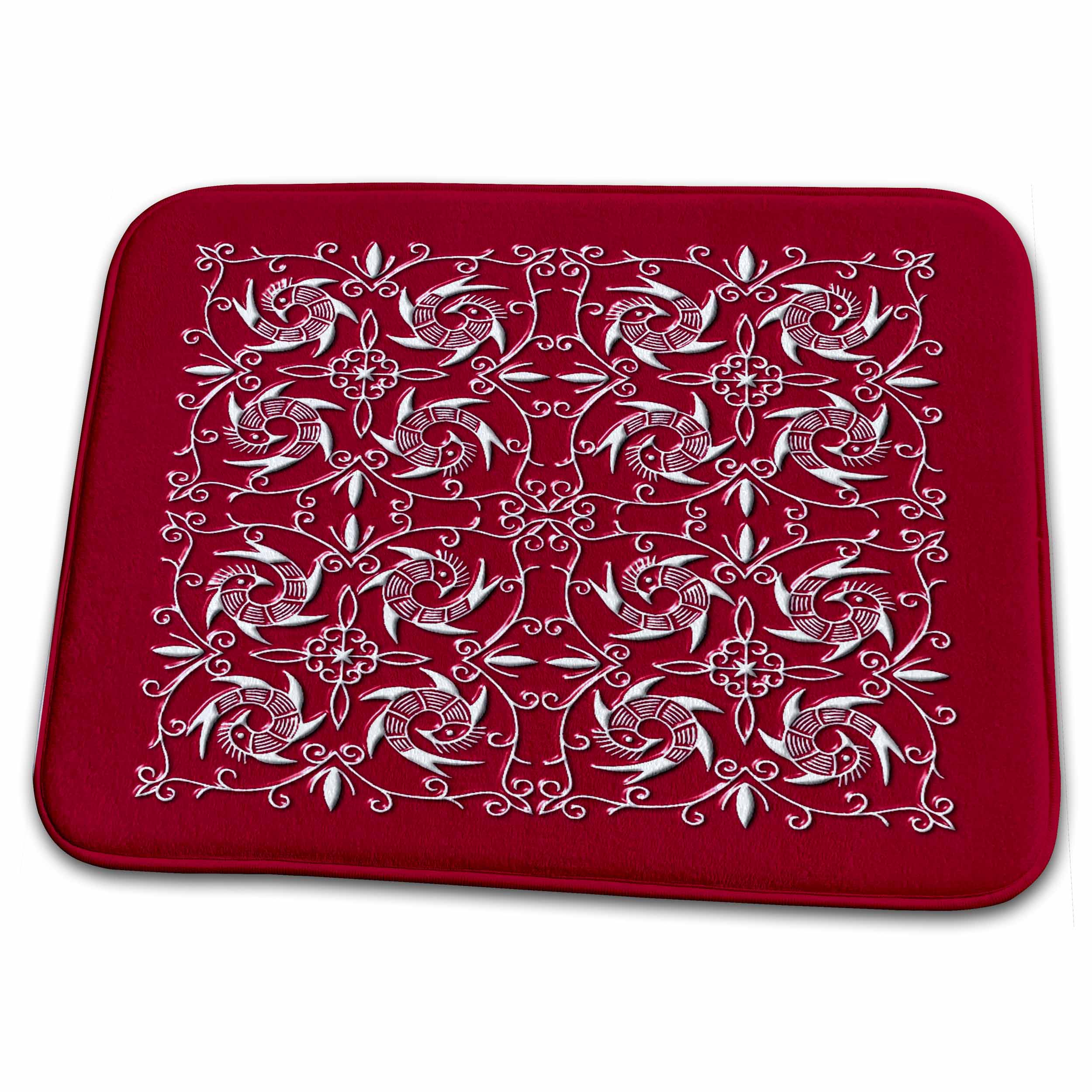 3dRose Dizzy Birds in Red and White - Dish Drying Mats (ddm-239164)
