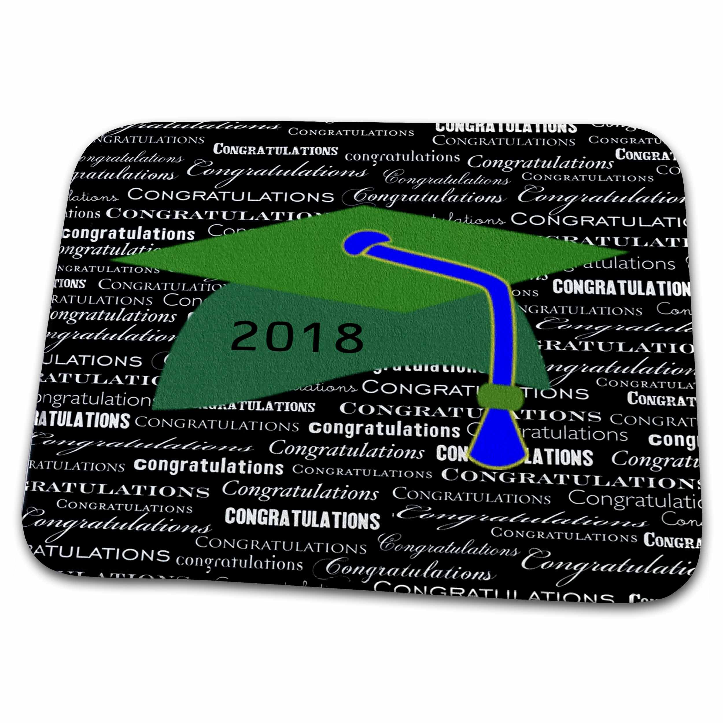 3dRose Image of Green Cap Blue Tassel Sit On Congratulations Words - Dish Drying Mats (ddm-266443)