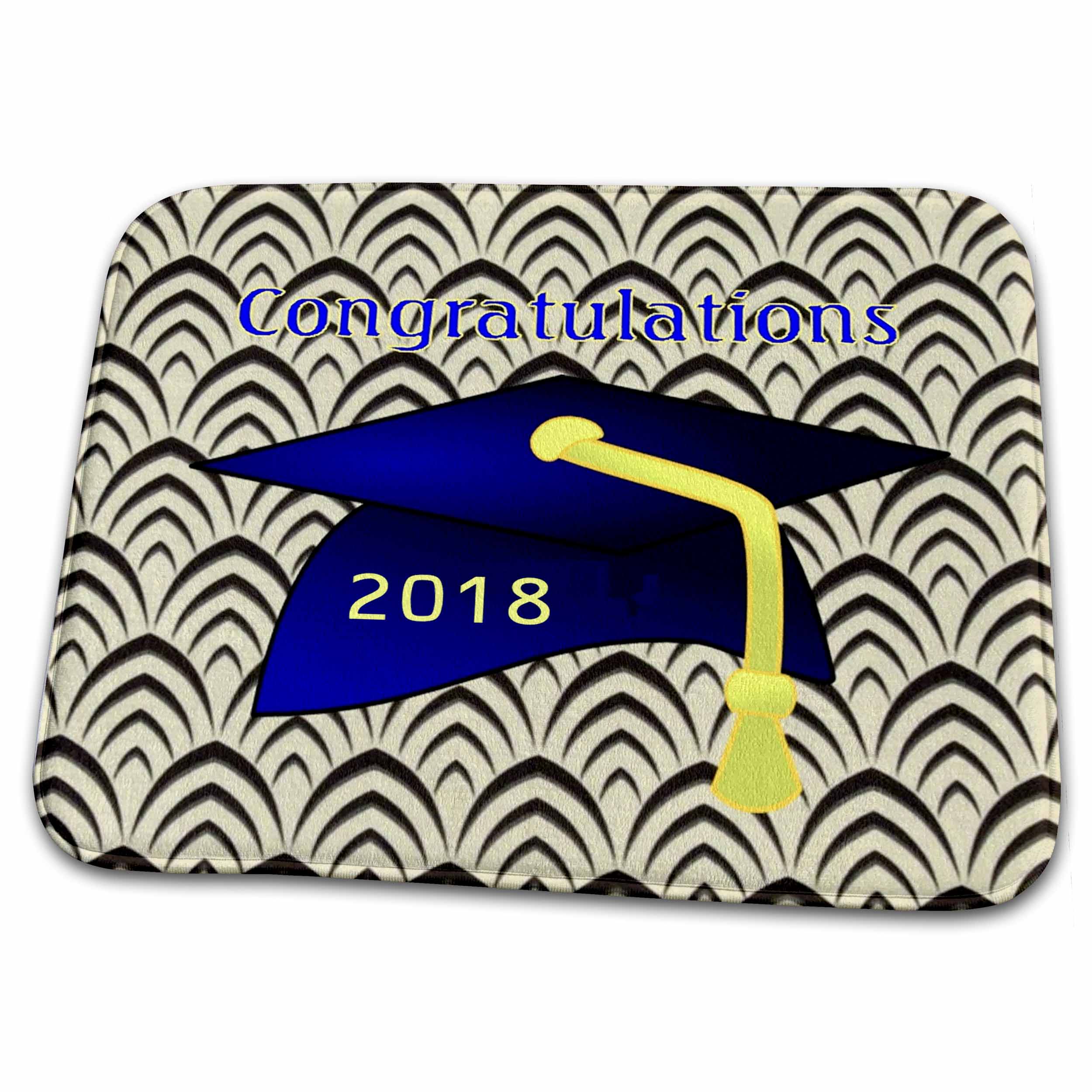 3dRose Image of Congratulations Blue Cap Yellow Tassel Art Deco Back - Dish Drying Mats (ddm-266449)