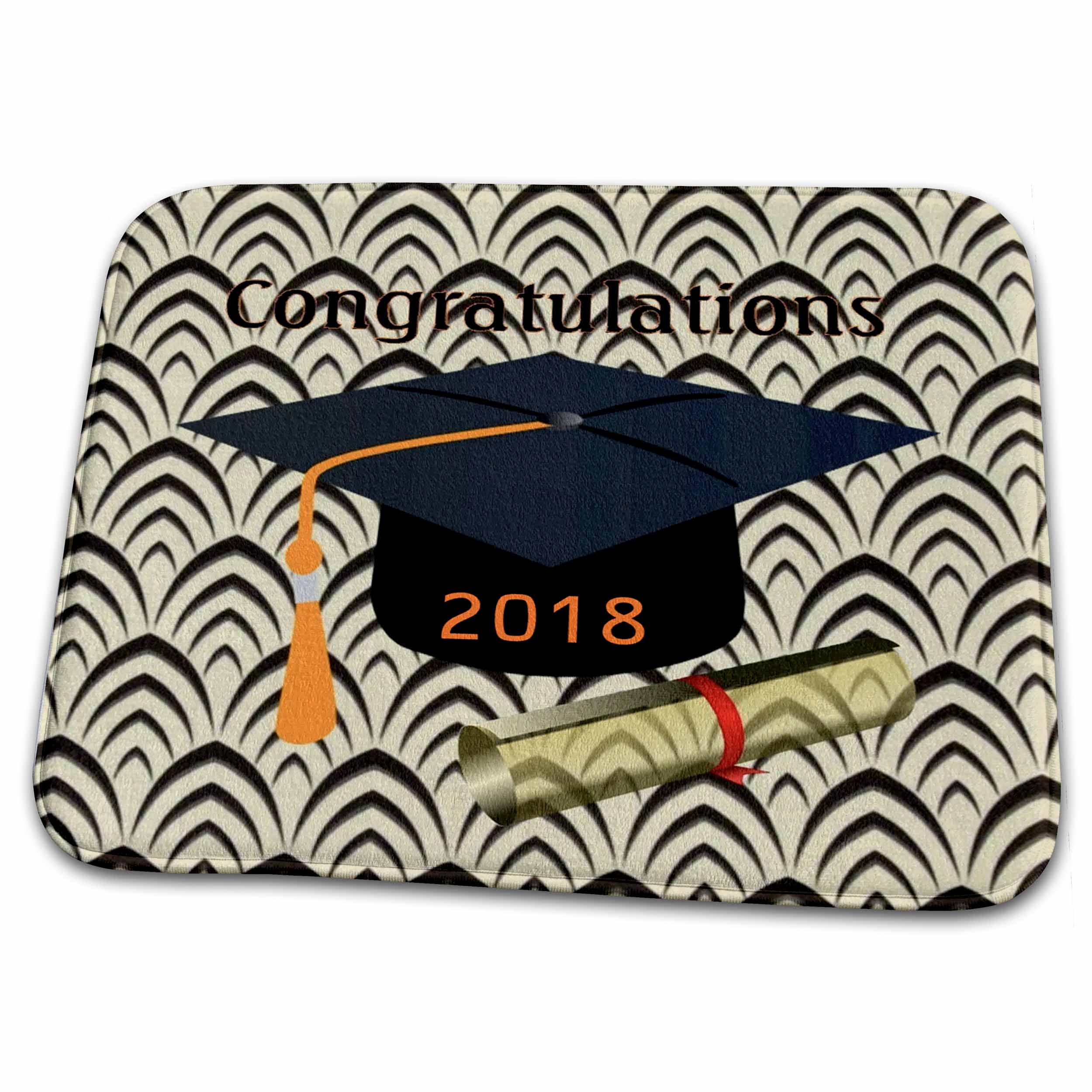 3dRose Image of Congratulations Black Cap Orange Tassel and Diploma - Dish Drying Mats (ddm-266450)