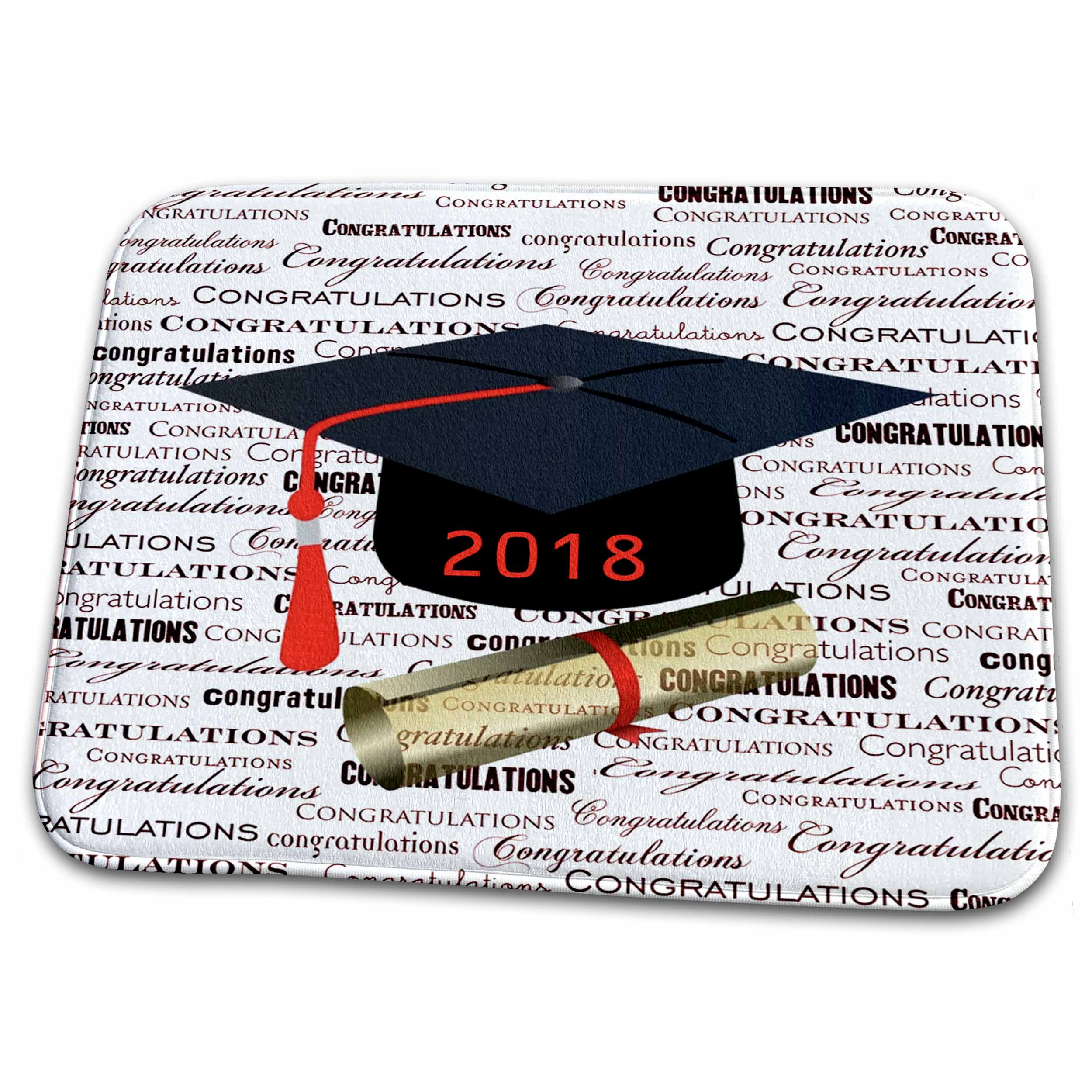 3dRose Image of Congratulations Black Cap Red Tassel 2018 - Dish Drying Mats (ddm-266452)