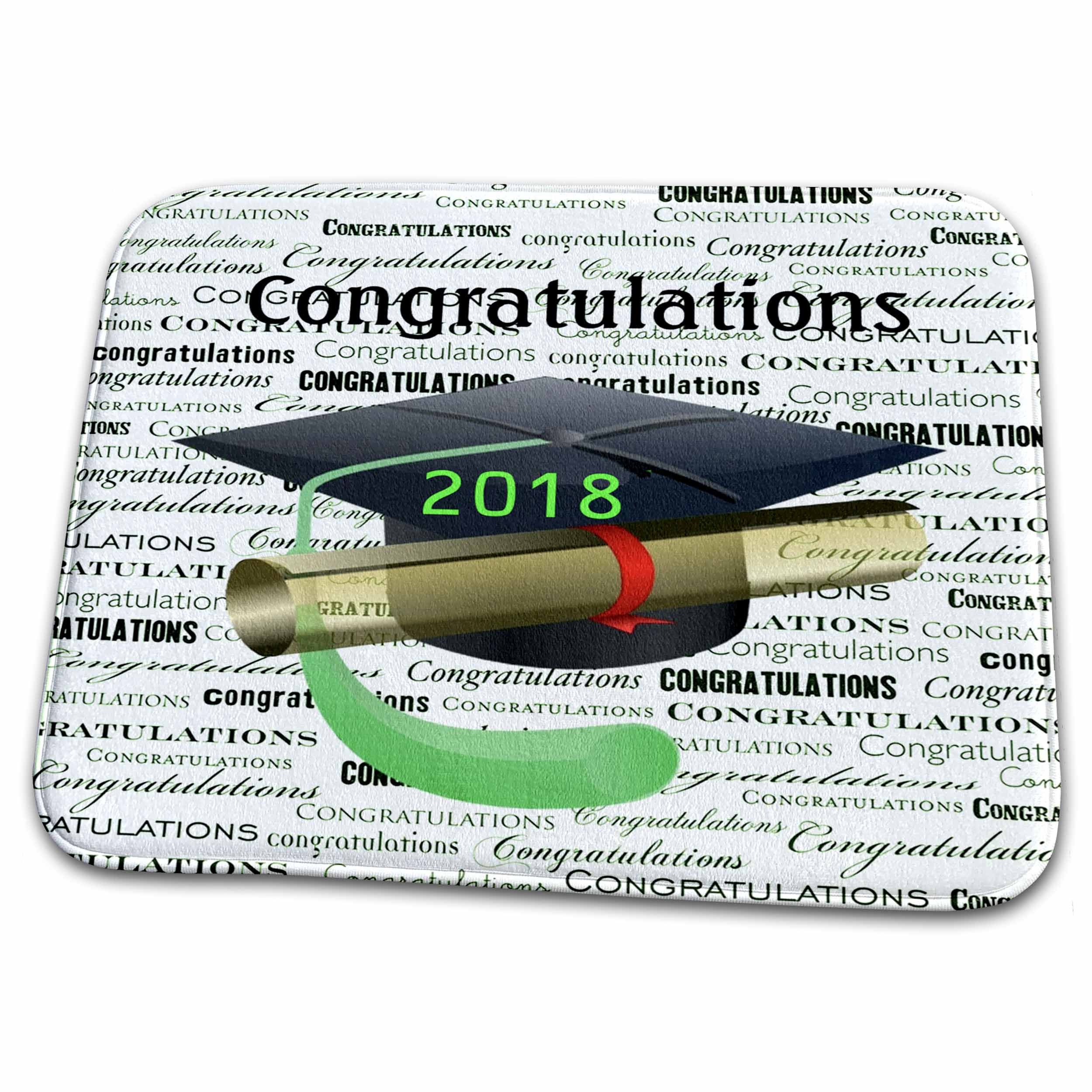 3dRose Image of Congratulations Black Cap Green Tassel On Message - Dish Drying Mats (ddm-266454)