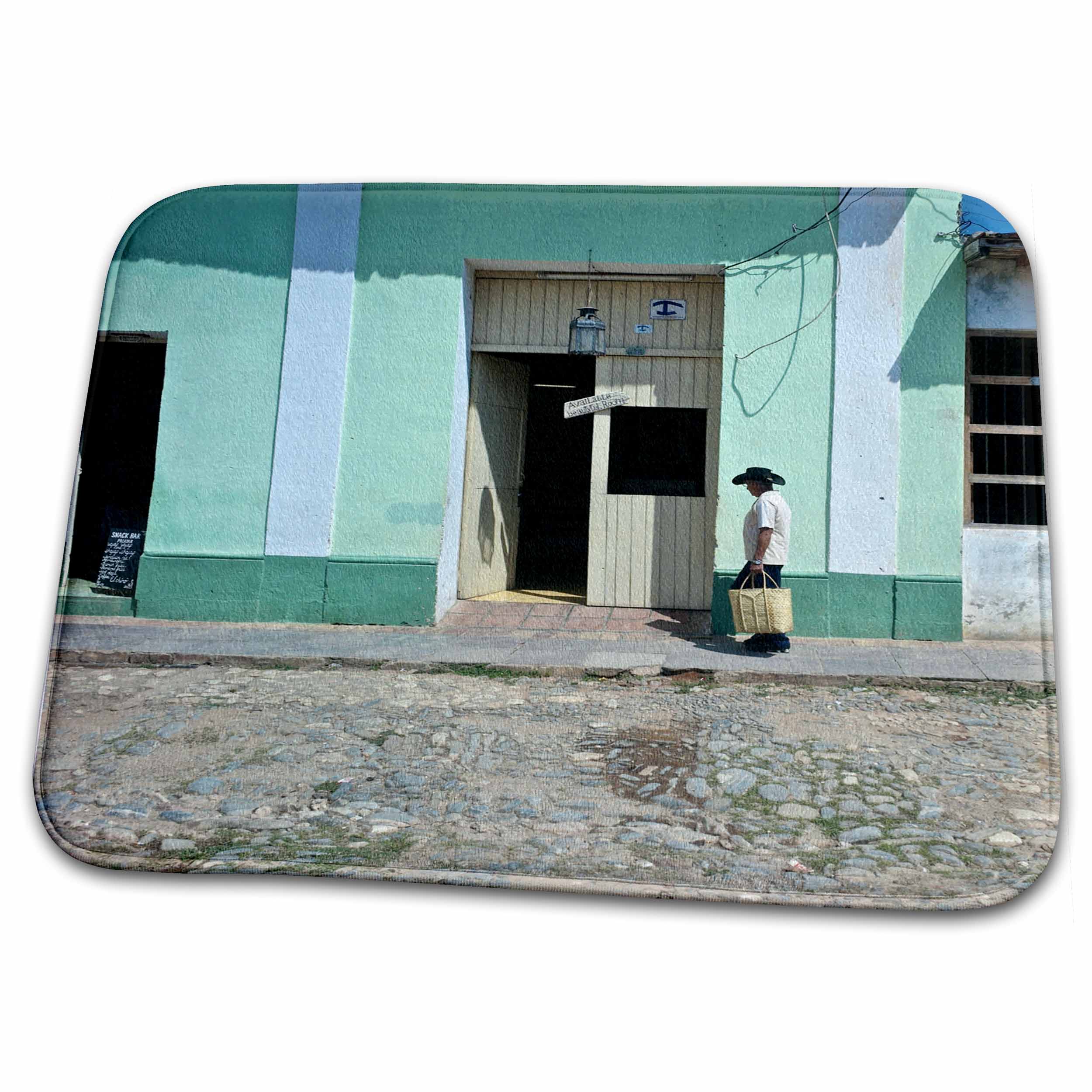 Dish Drying Mat - Cuban man walks down the streets of Trinidad Cuba