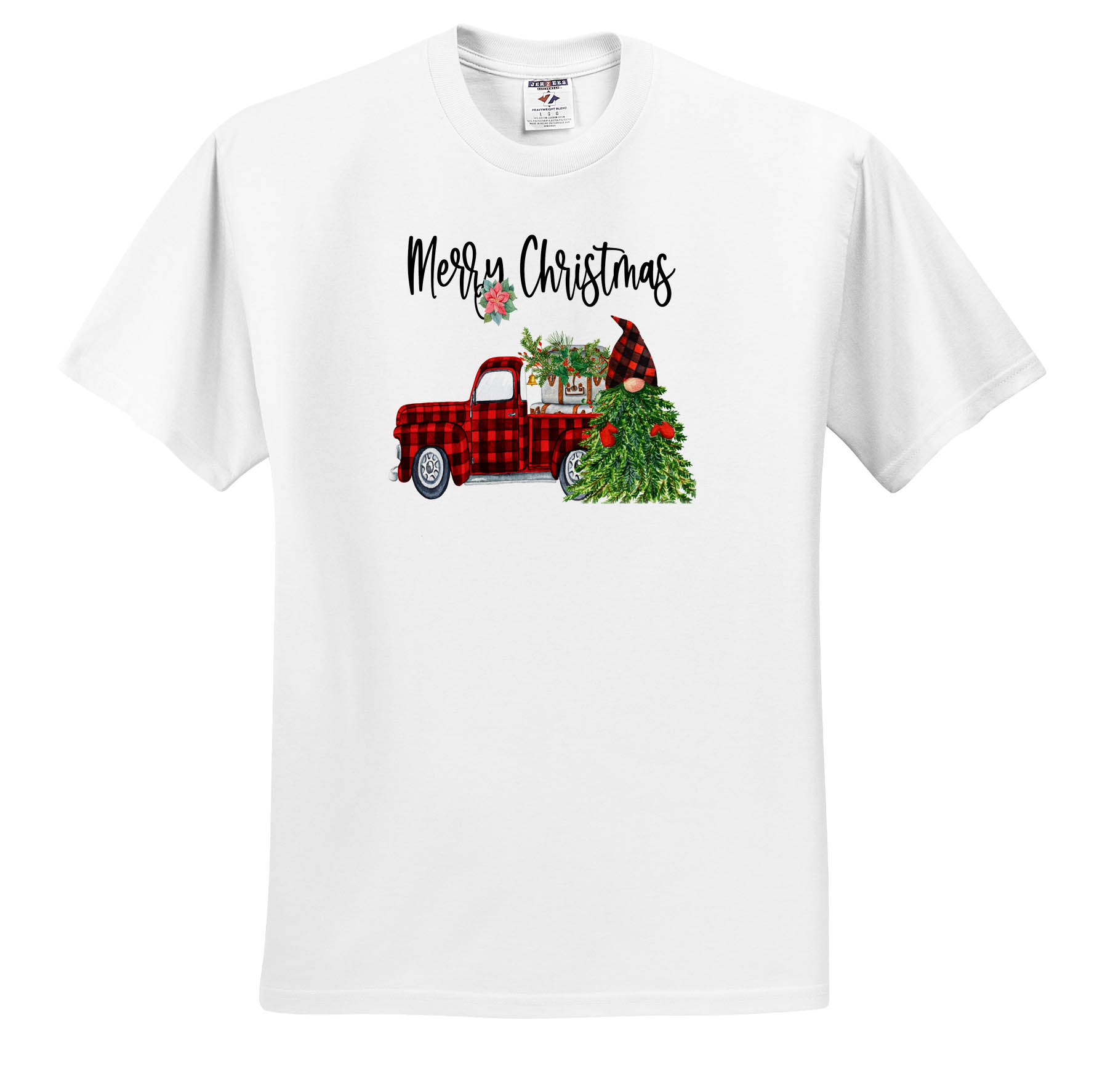 3dRose, Merry Christmas Red Plaid Truck and Christmas Tree Gnome, T-Shirt - Picture 3 of 73