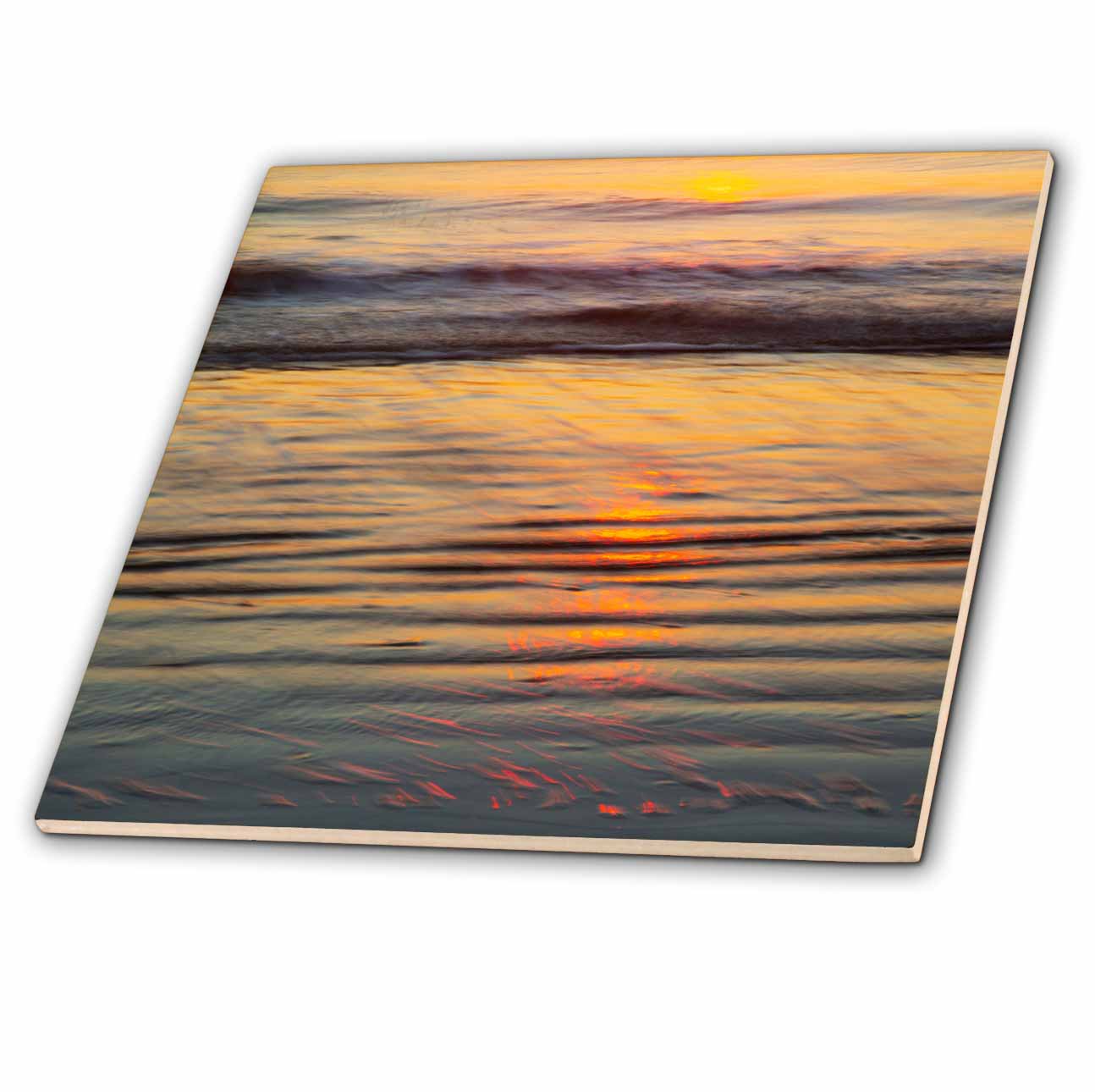 3dRose USA, Georgia, Tybee Island. Sunrise with Ripples in The Sand 1. - Tiles (ct-380852)